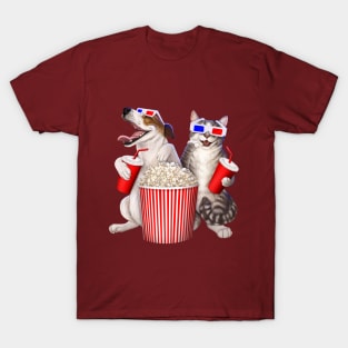 Dog and cat at the movies T-Shirt